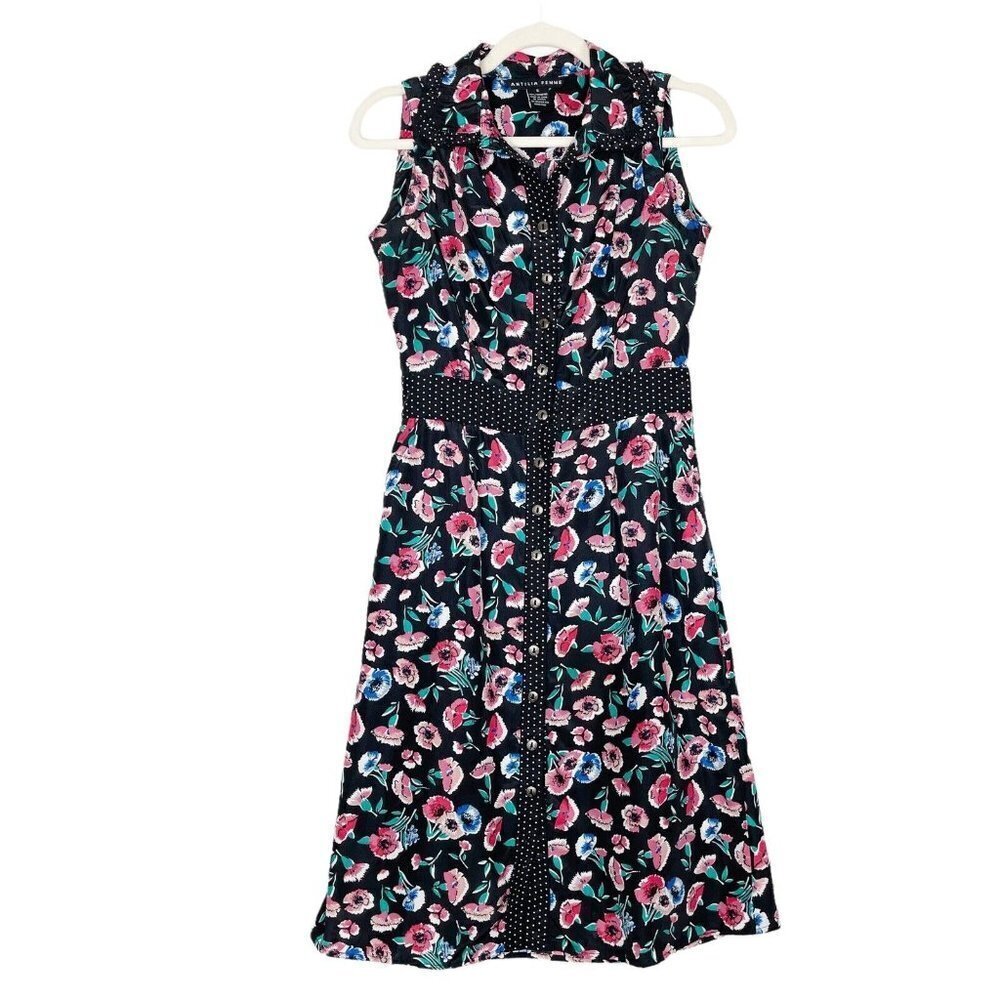 Antilia Femme Black Floral Shirt Dress Womens Size Small‎ Sleeveless
